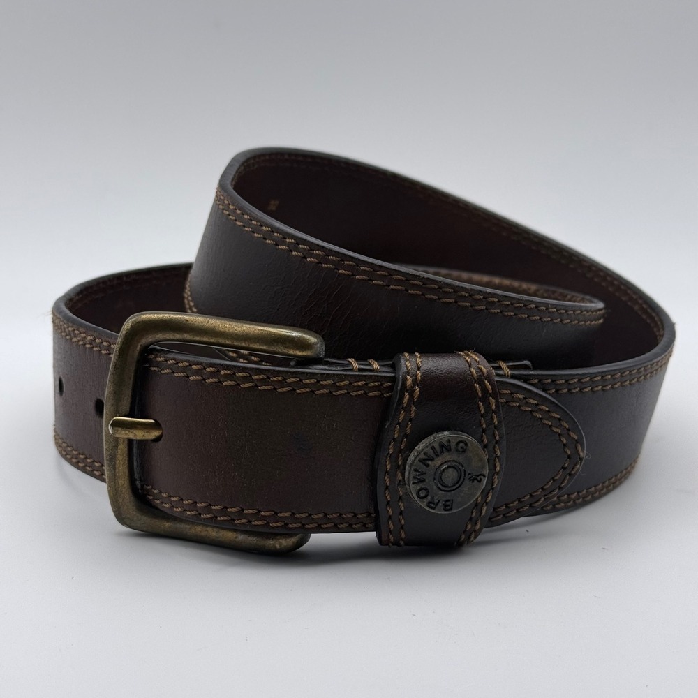 Browning Mens Genuine Leather Belt Brown Size 32 Shotgun Shell Rivet